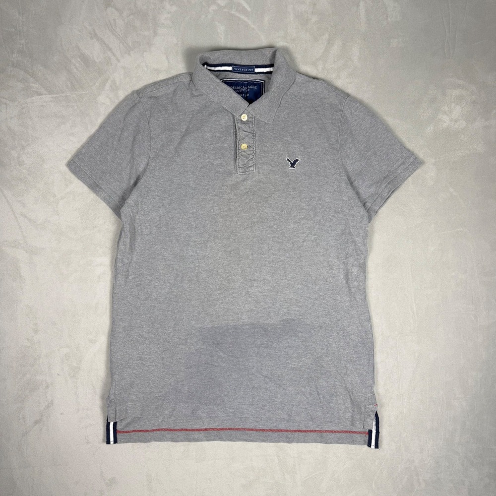 Y2K Mens American Eagle Outfitters Eagle Polo Vintage Fit Gray Large